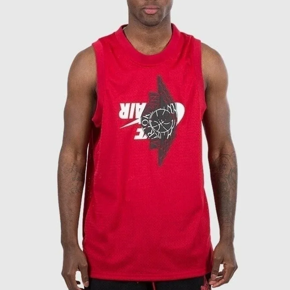 Nike Air Jordan Red & White Upside Down Graphics Jersey Large New